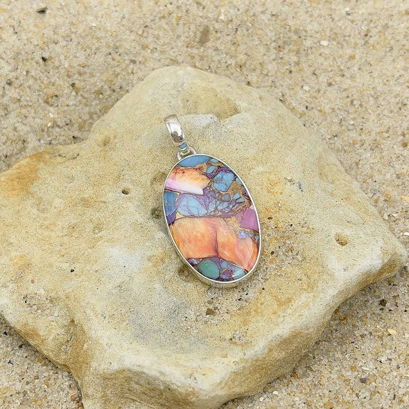 Rainbow Spiny Oyster & Turquoise Oval Pendant
