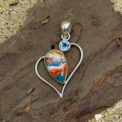 Modern Heart with Blue Topaz Pendant