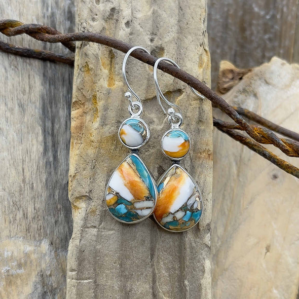 Spiny Oyster Circle Teardrop Earrings
