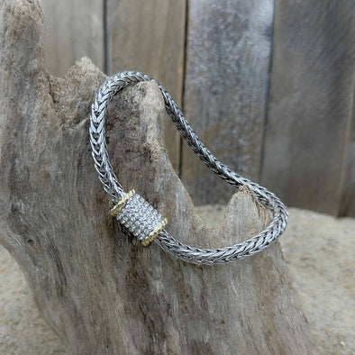 Silver Snake Chain with Gold Accent Pavé Bracelet