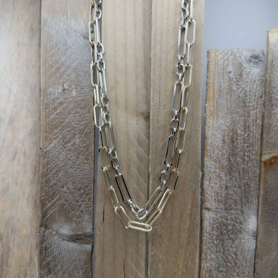 Matte Gold & Silver Long Link Chain Necklace