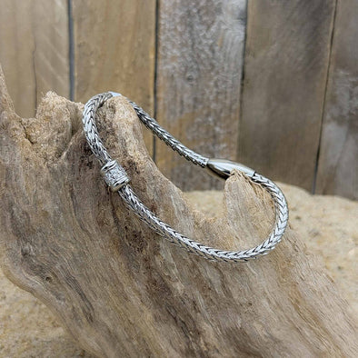 Silver Snake Chain with Single Pavé Bracelet