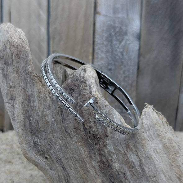 Silver Double Pavé Bangle
