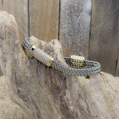 Gold Pavé Silver Double Chain Bracelet