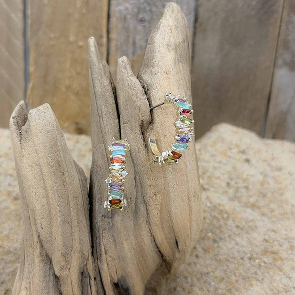 Gold Multi-Color CZ Hoop Earrings
