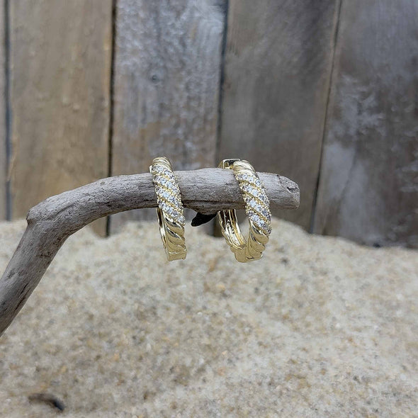 Gold Pavé Twist Hoop Earrings