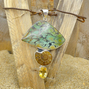 Jasper, Ammonite & Yellow Topaz Pendant