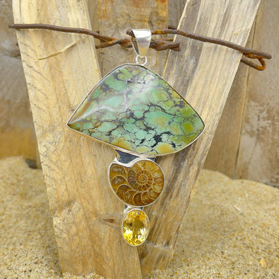 Jasper, Ammonite & Yellow Topaz Pendant