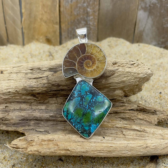 Ammonite & Apatite Pendant