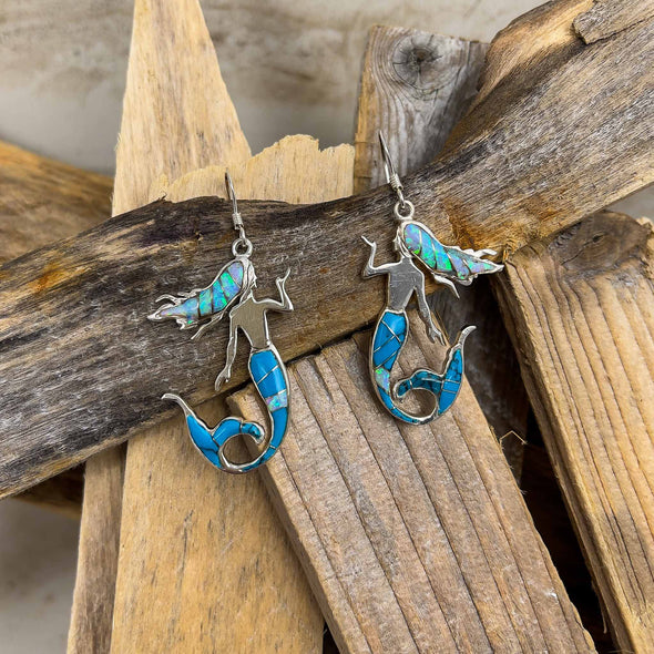 Turquoise & Opal Inlay Mermaid Earrings