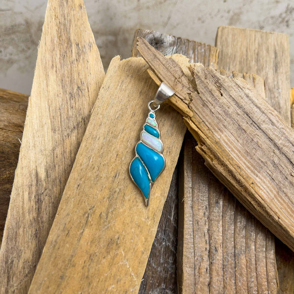 Turquoise & Opal Inlay Shell Pendant