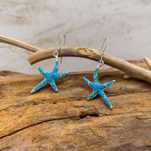 Turquoise & Opal Starfish Dangle Earrings