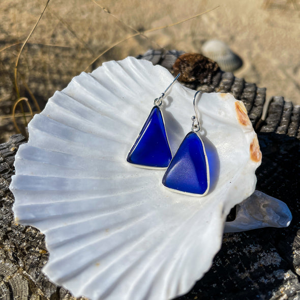 Cobalt Blue Sea Glass Artisan Earrings