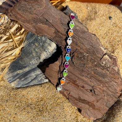 Multicolor Gemstone Heart Link Bracelet