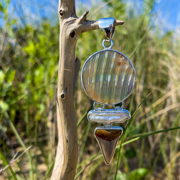 Mother of Pearl, Pearl & Shark Tooth Pendant