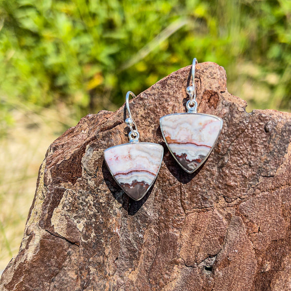 Crazy Lace Agate Triangles Earrings