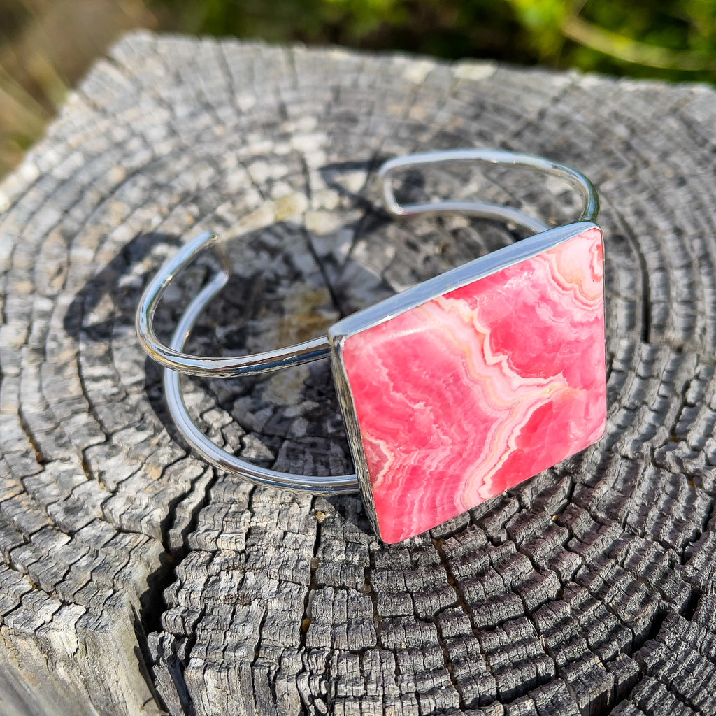 Rhodochrosite Square Cuff Bracelet