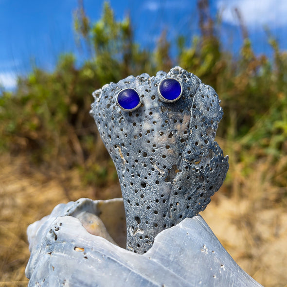 Cobalt Blue Recycled Glass Earrings