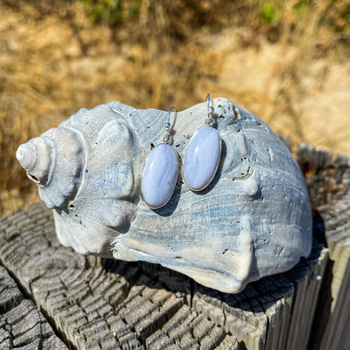 Blue Lace Agate Oval Earrings