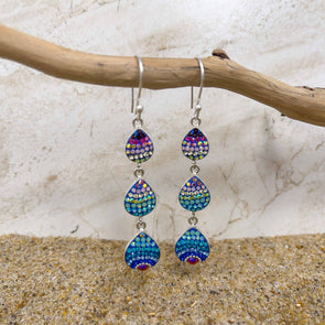 Artisan Handset Crystals Rainbow Dangle Earrings