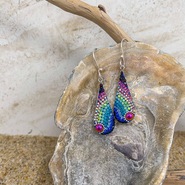 Artisan Handset Crystals Rainbow Teardrop Earrings
