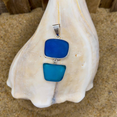 Cobalt Blue & Turquoise Sea Glass Pendant