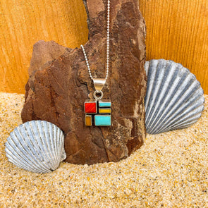 Spiny Oyster & Turquoise Square Pendant