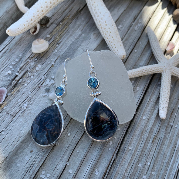 Pietersite and Blue Topaz Earrings - BEACH TREASURES ONLINE