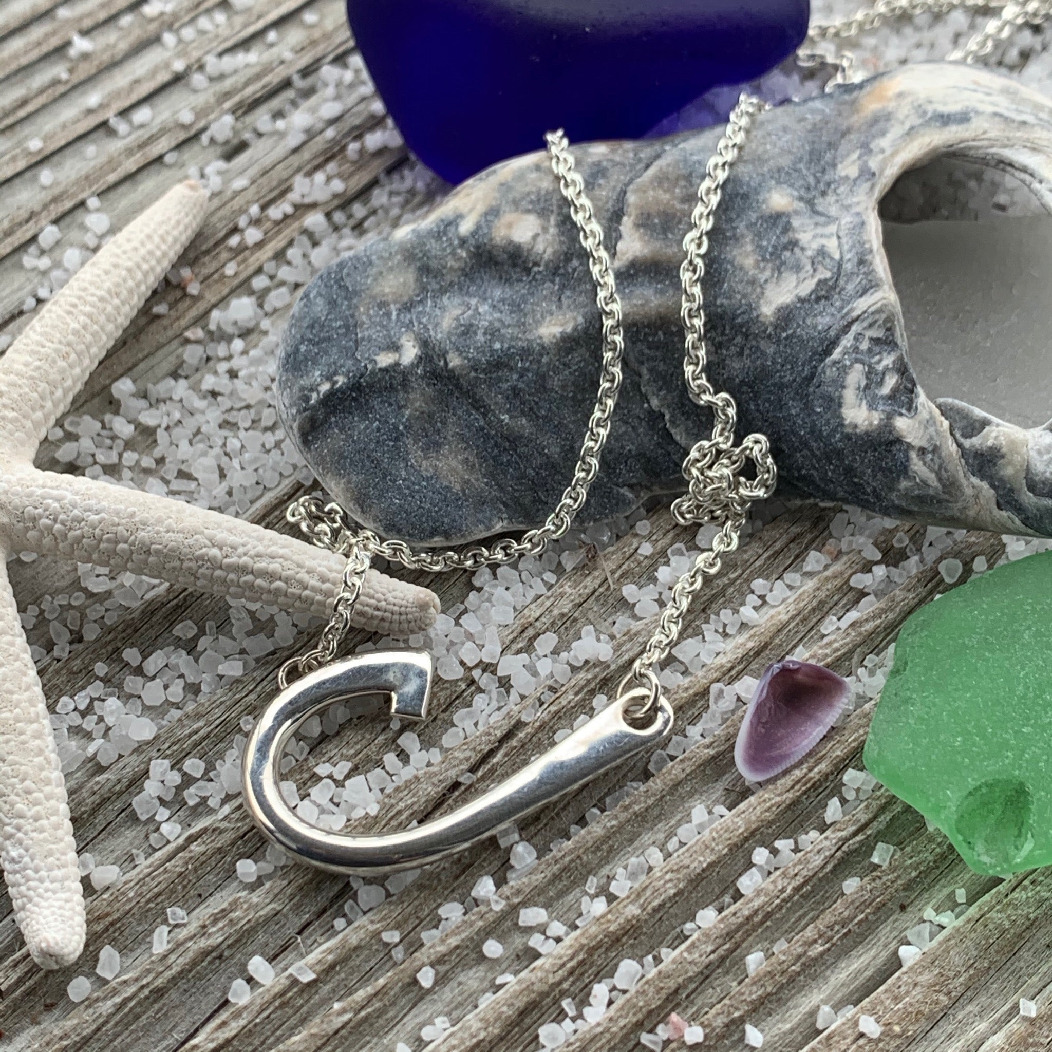 OBX Sterling Silver Hook Necklace  Beach Treasures in Duck – BEACH  TREASURES