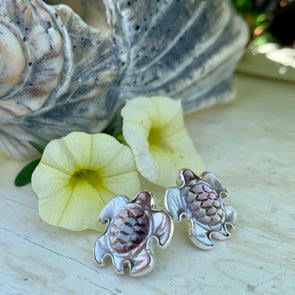 Smokey Mother of Pearl Turtle Post Earrings | Beach Treasures Exclusives