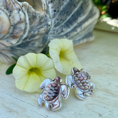 Smokey Mother of Pearl Turtle Post Earrings | Beach Treasures Exclusives