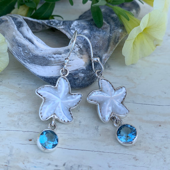 Charles Albert® Mother of Pearl and Blue Topaz Starfish Earrings