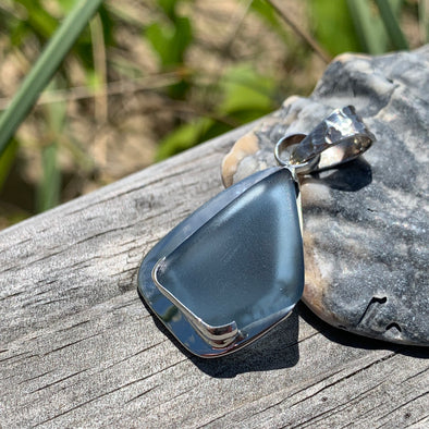 Glacial Blue Tumbled Sea Glass Artisan Pendant