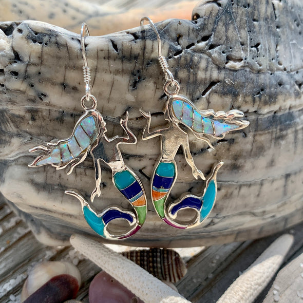 Gemstone Inlay Mermaid Earrings