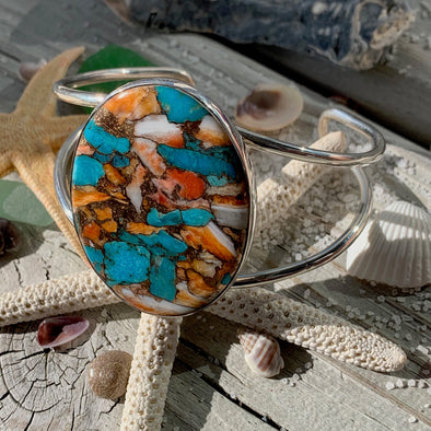Spiny Oyster and Turquoise Cuff Bracelet