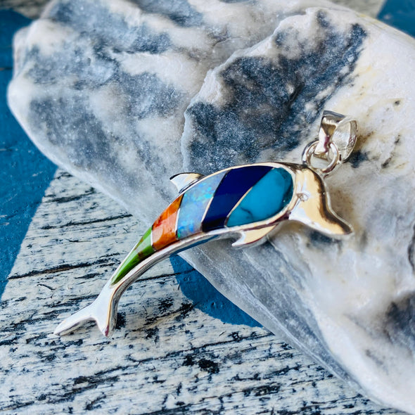 Spiny Oyster Shell Inlay Dolphin Pendant
