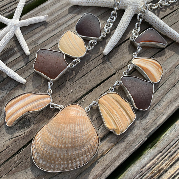 Beach Treasures Seaglass and Clamshell Necklace | BT☆Sterling® - BEACH TREASURES ONLINE