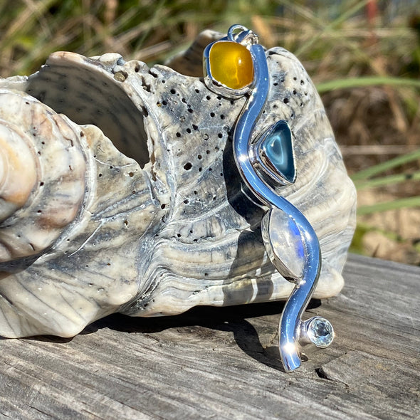 Beach Glass and Moonstone Artisan Pendant