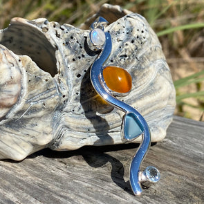 Beach Glass and Moonstone Artisan Pendant