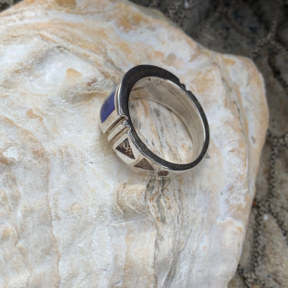 Native American Lapis and Crushed Opal Men's Ring | Men's Gemstone Jewelry - BEACH TREASURES ONLINE