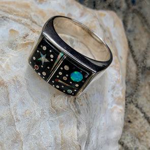 Marked Calvin Sterling Native American Men's Ring | Men's Gemstone Jewelry - BEACH TREASURES ONLINE